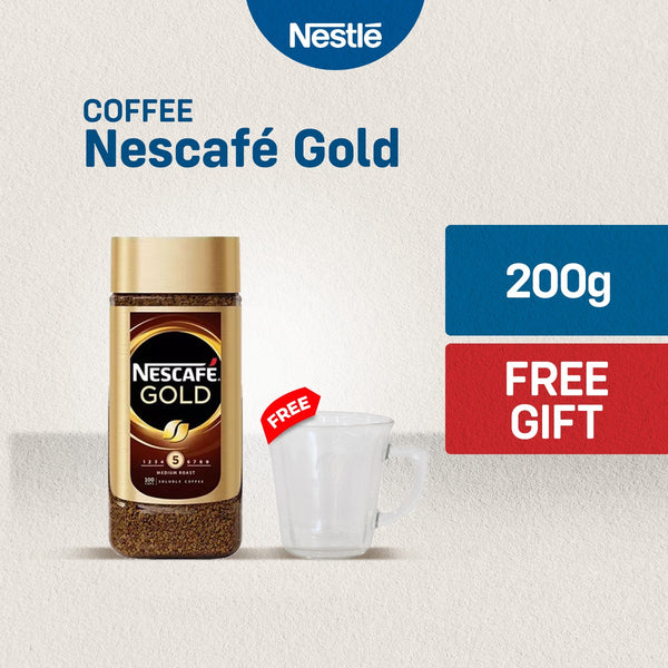 NESCAFE Gold Instant Coffee 200g with Signature Glass Mug 260ml