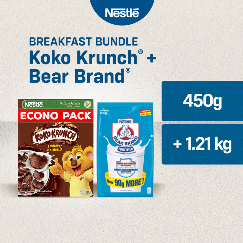 Koko Krunch Breakfast Cereal 450g + Bear Brand Fortified Powdered Milk Drink 1.21kg