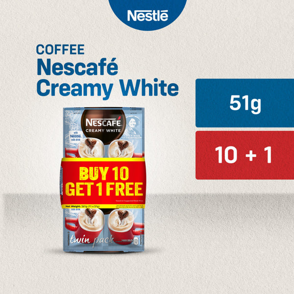 [Buy 10 Get 1] Nescafe Creamy White 3-in-1 Coffee Twin Pack 51g - Pack of 10+1