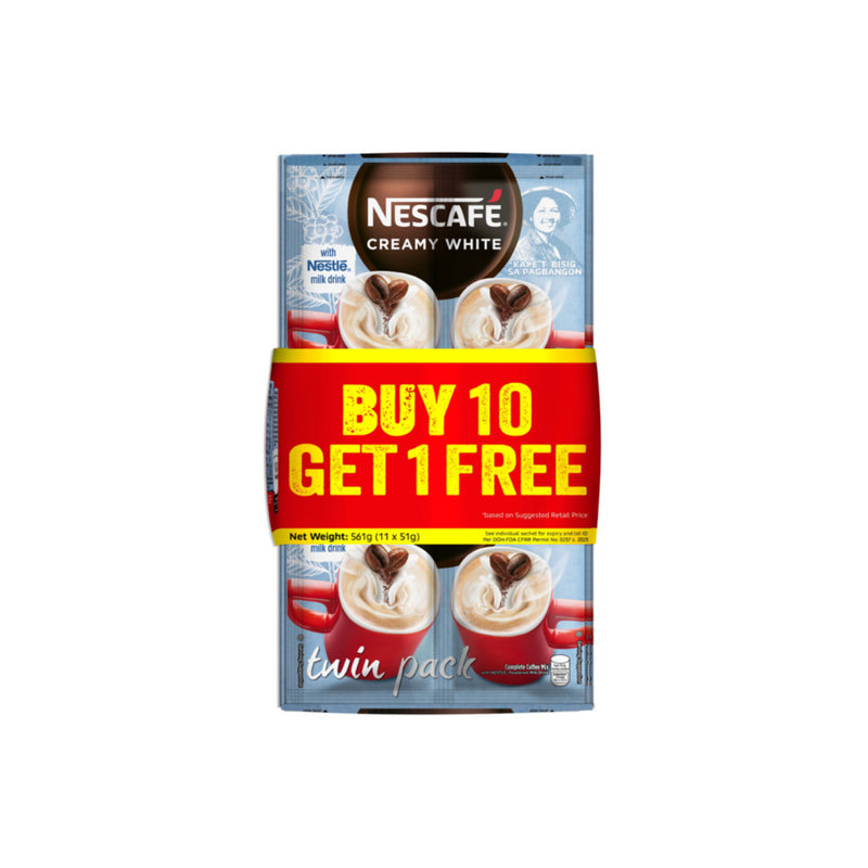 [Buy 10 Get 1] Nescafe Creamy White 3-in-1 Coffee Twin Pack 51g - Pack of 10+1