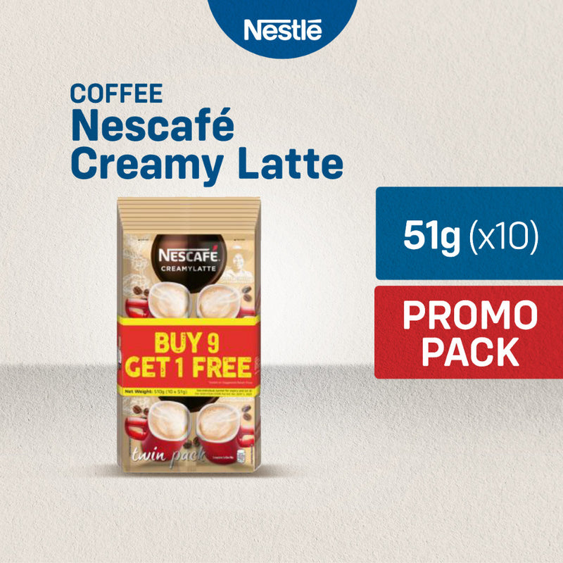 [Buy 9 Get 1] Nescafe Creamy Latte 3-in-1 Coffee Twin Pack 51g - Pack of 9+1