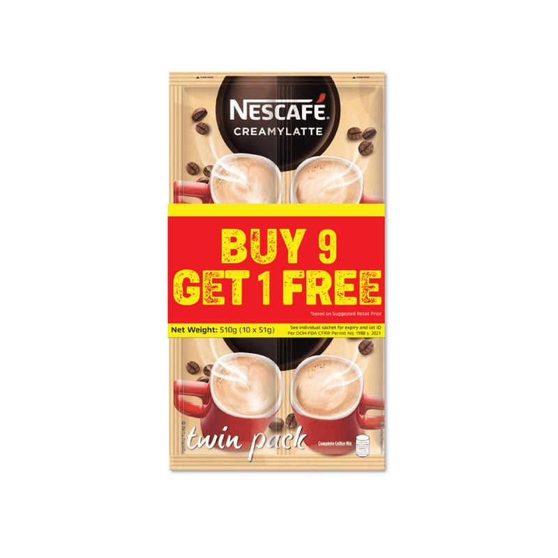 [Buy 9 Get 1] Nescafe Creamy Latte 3-in-1 Coffee Twin Pack 51g - Pack of 9+1