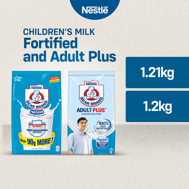 Bear Brand Fortified Powdered Milk Drink 1.21kg + Bear Brand Adult Plus Milk Powder 1.2kg